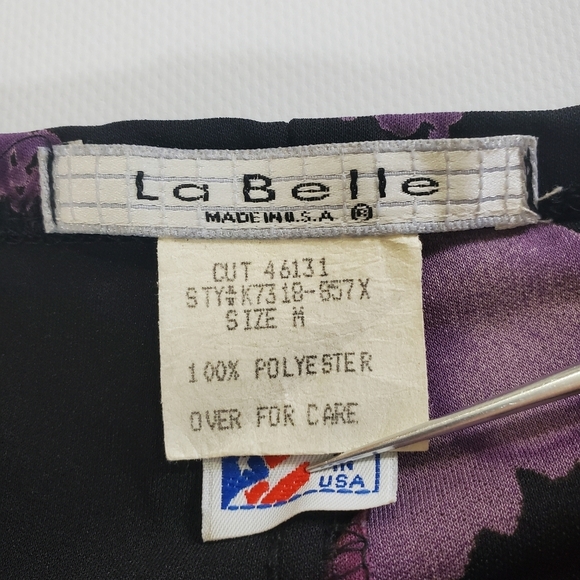 2229 * La Belle Floral Midi Skirt Black Purple Size M Vintage Made In USA - Picture 3 of 8